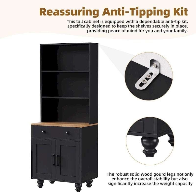 Storage Cabinet with 4 Solid Wood Gourd-Shaped Legs