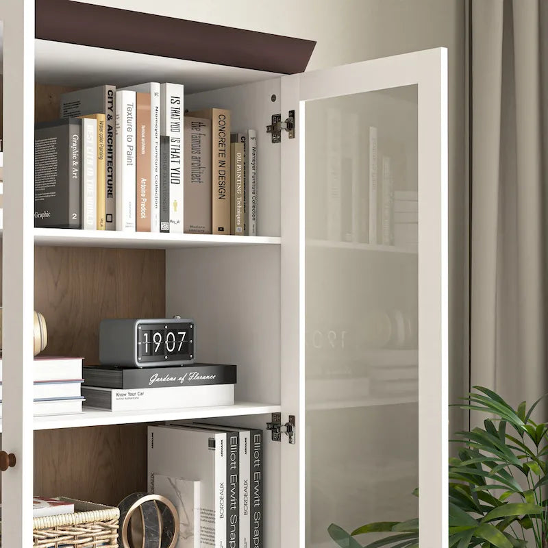 Tall Kitchen Pantry Cabinet with Glass Doors and Adjustable Shelves