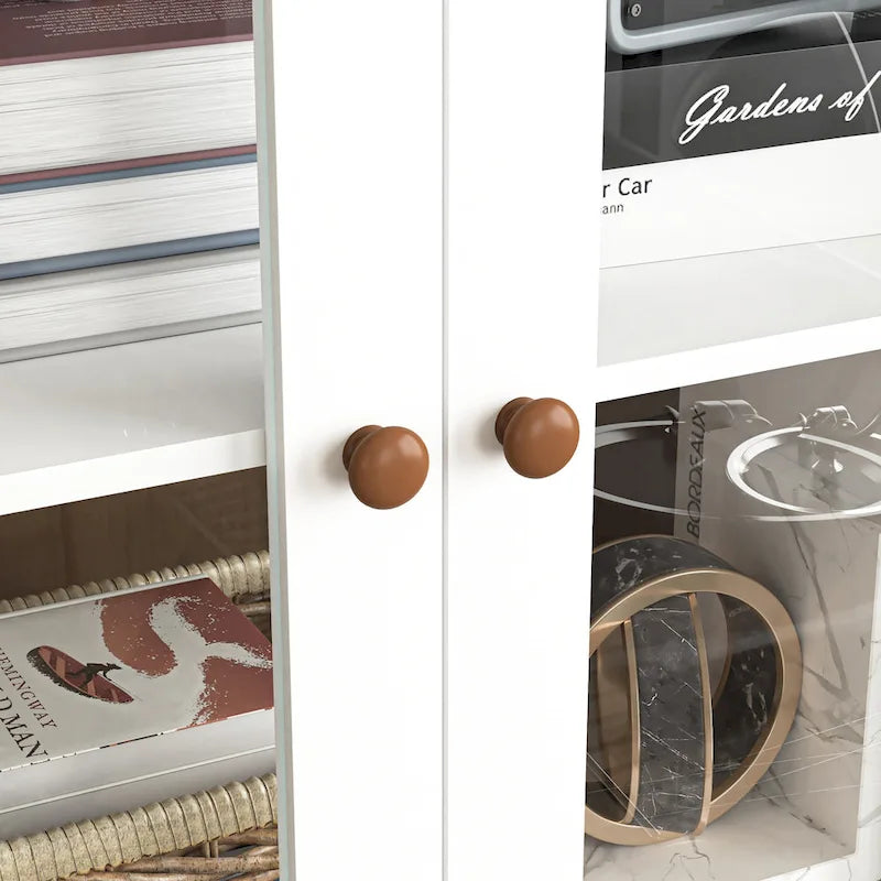 Tall Kitchen Pantry Cabinet with Glass Doors and Adjustable Shelves