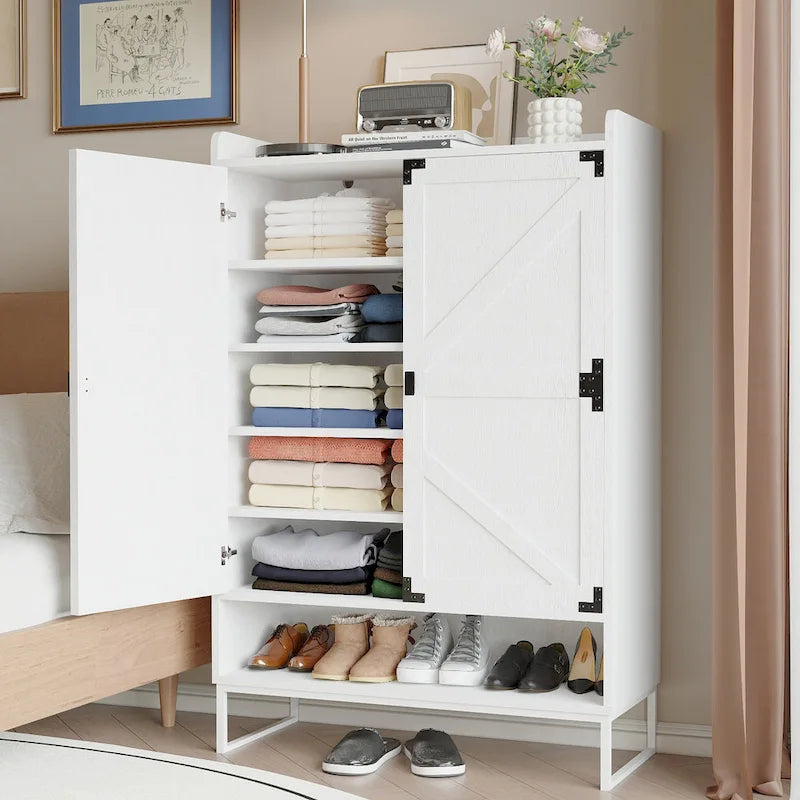 Shoe Cabinet with Doors and Adjustable Shelves