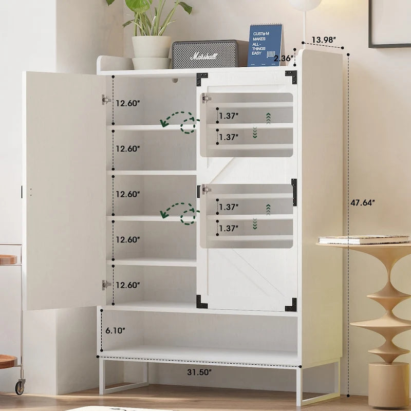 Shoe Cabinet with Doors and Adjustable Shelves