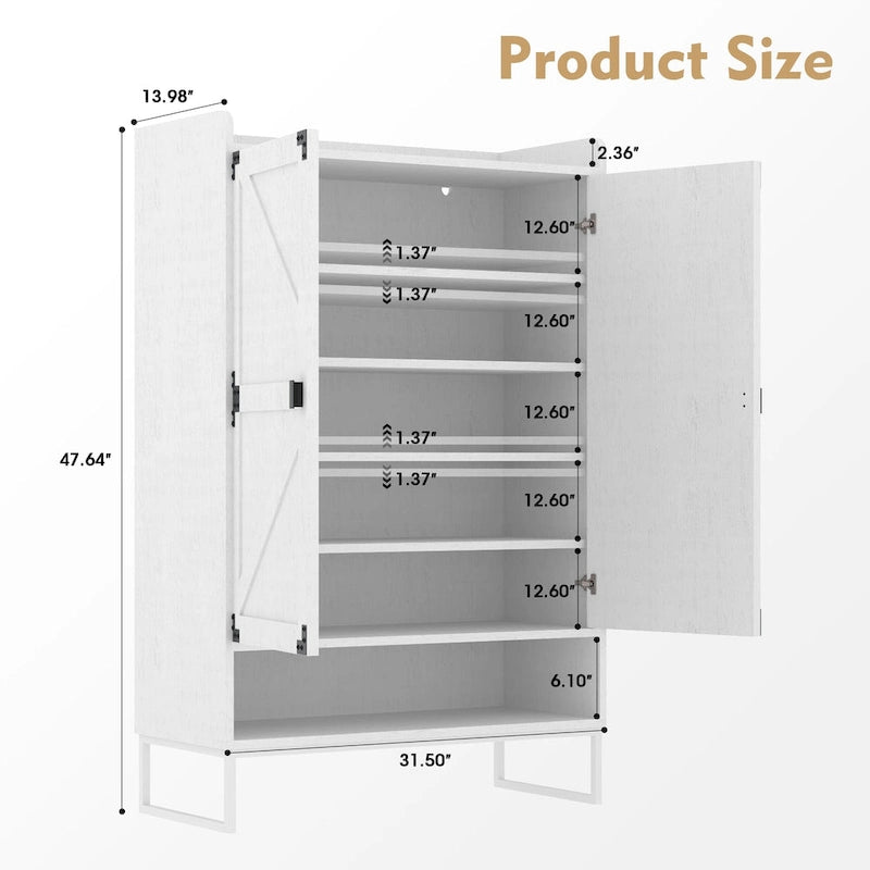 Shoe Cabinet with Doors and Adjustable Shelves