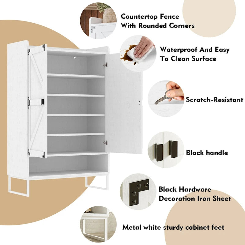 Shoe Cabinet with Doors and Adjustable Shelves