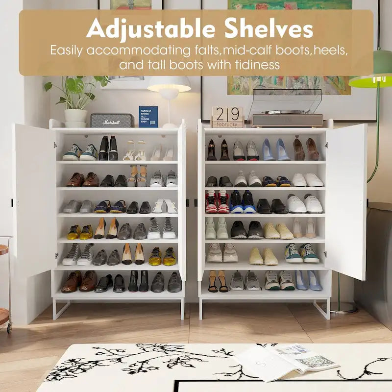 Shoe Cabinet with Doors and Adjustable Shelves