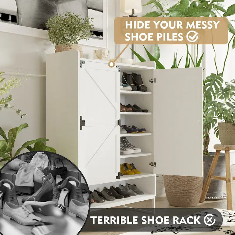 Shoe Cabinet with Doors and Adjustable Shelves