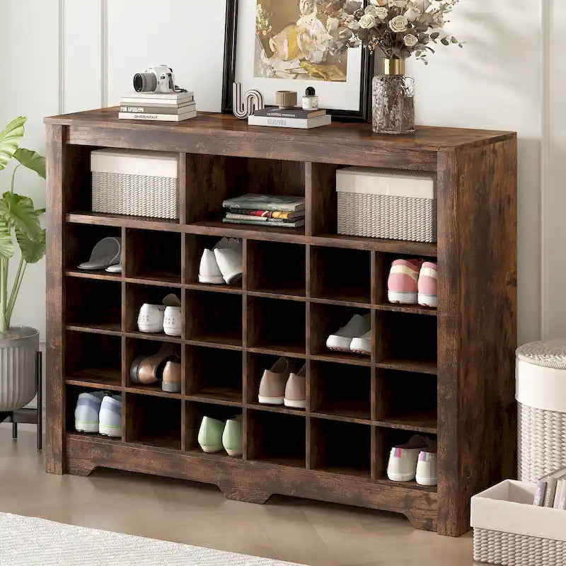 24-Cubby Shoe Cabinet with Curved Base