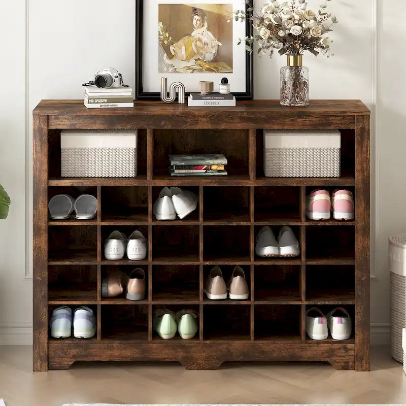 24-Cubby Shoe Cabinet with Curved Base