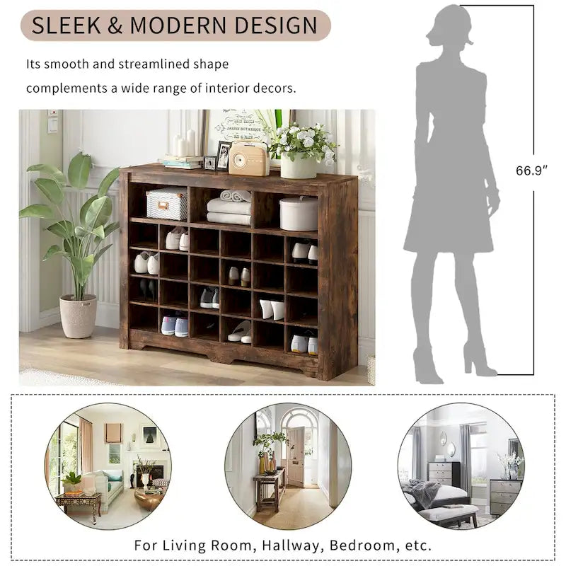 24-Cubby Shoe Cabinet with Curved Base