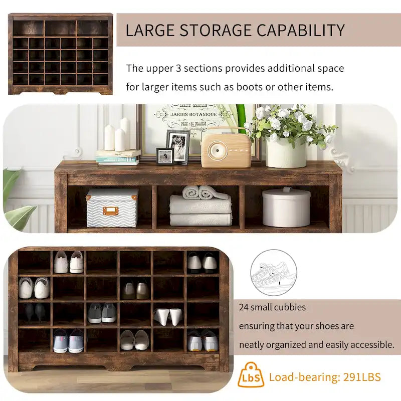 24-Cubby Shoe Cabinet with Curved Base
