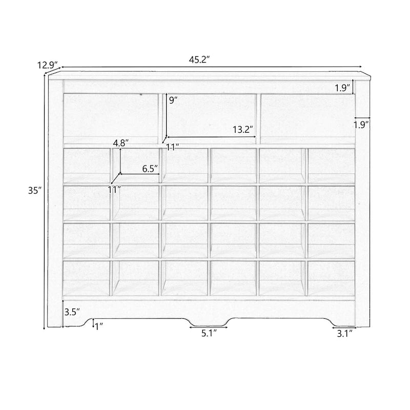 24-Cubby Shoe Cabinet with Curved Base