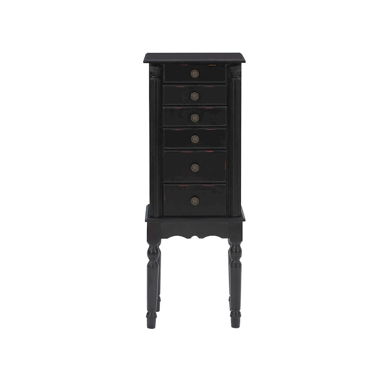 5-Drawer Wooden Jewelry Armoire with Flip Top - Black