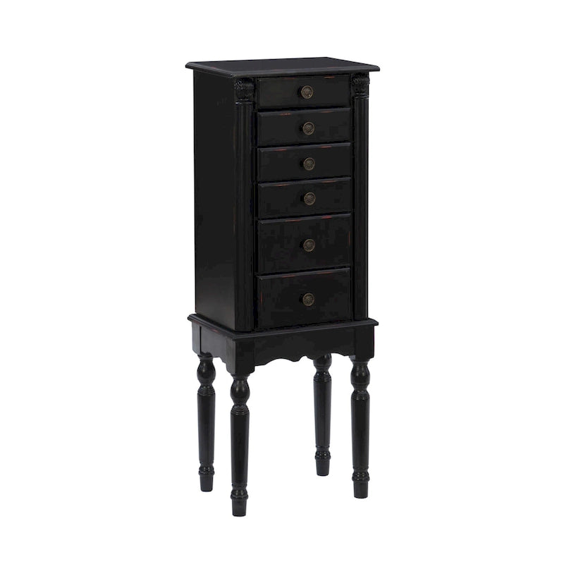 5-Drawer Wooden Jewelry Armoire with Flip Top - Black