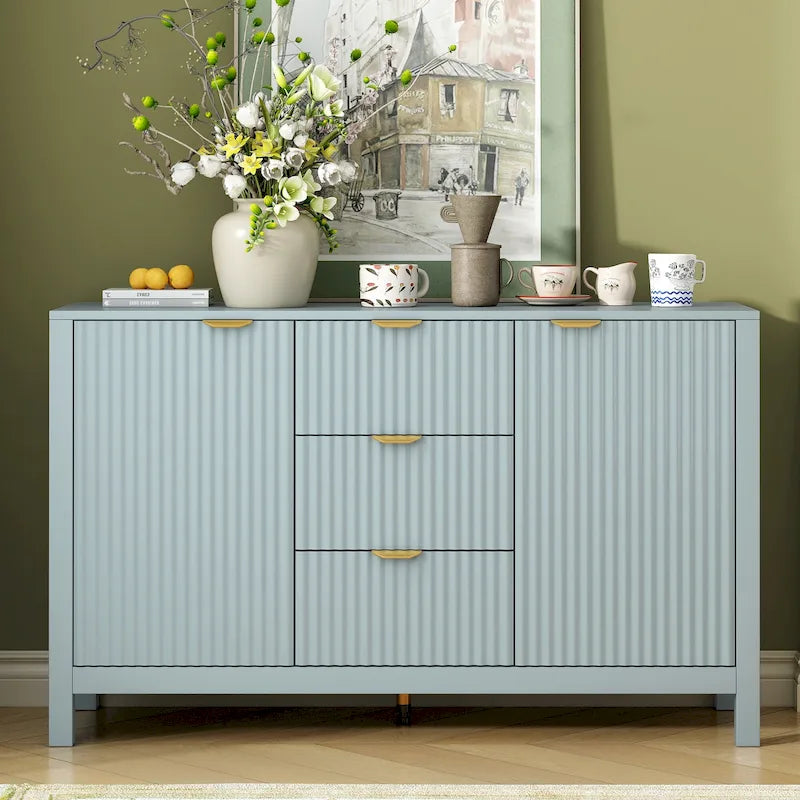 47.2" Sideboard Buffet Cabinet with Wave Design, 3 Adjustable Shelves and 3 Drawers