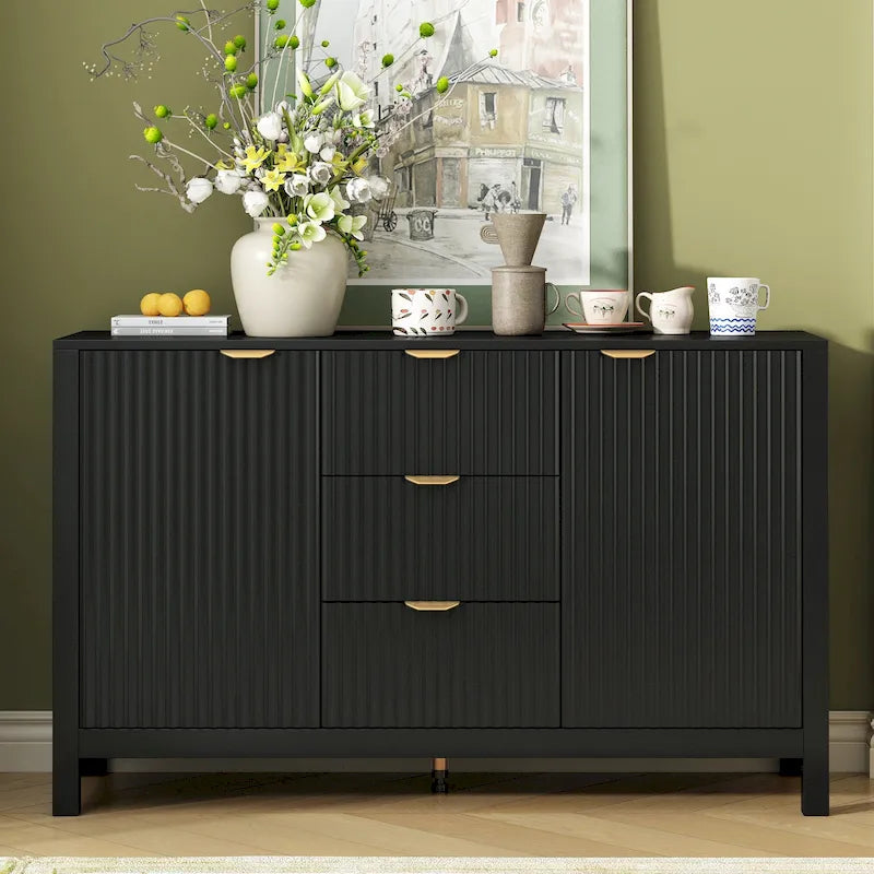 47.2" Sideboard Buffet Cabinet with Wave Design, 3 Adjustable Shelves and 3 Drawers