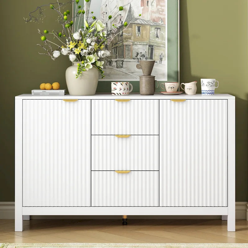 47.2" Sideboard Buffet Cabinet with Wave Design, 3 Adjustable Shelves and 3 Drawers