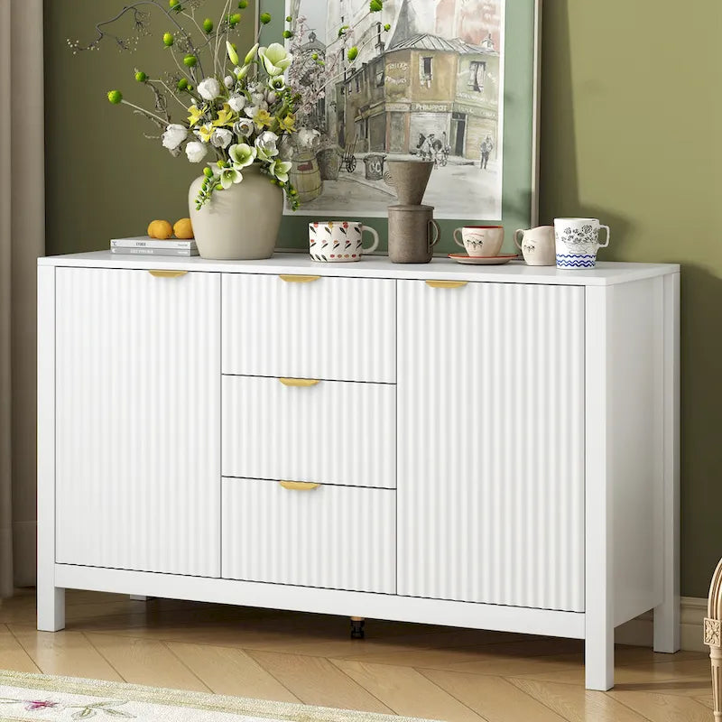 47.2" Sideboard Buffet Cabinet with Wave Design, 3 Adjustable Shelves and 3 Drawers