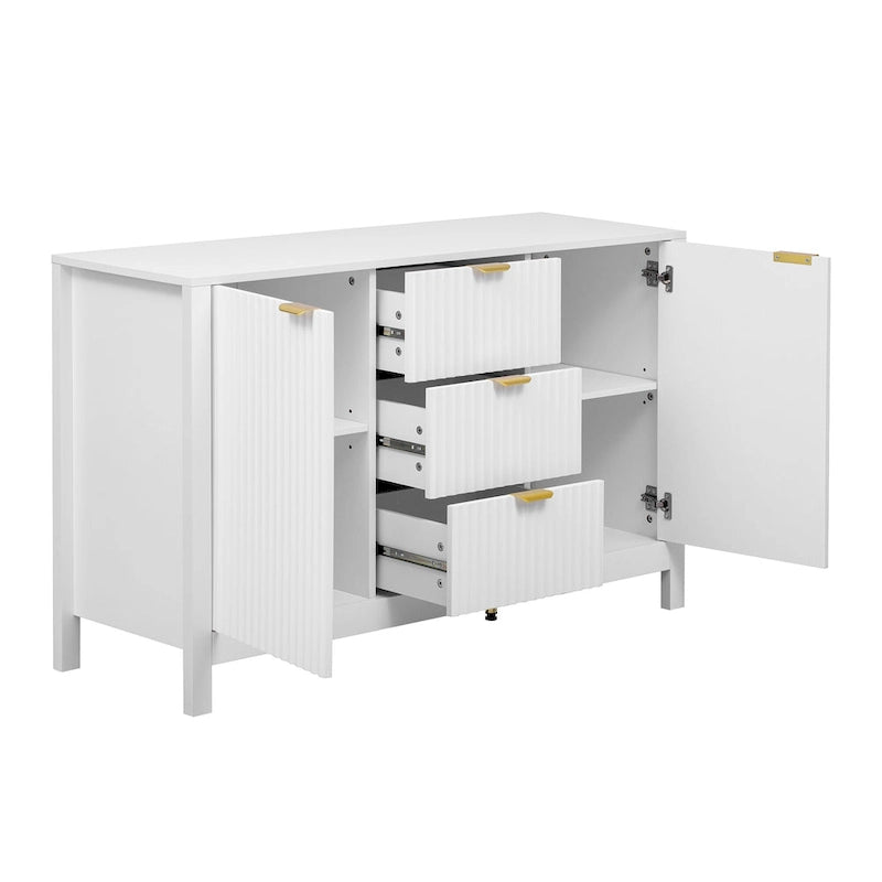 47.2" Sideboard Buffet Cabinet with Wave Design, 3 Adjustable Shelves and 3 Drawers