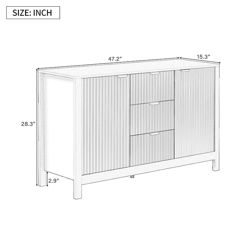 47.2" Sideboard Buffet Cabinet with Wave Design, 3 Adjustable Shelves and 3 Drawers