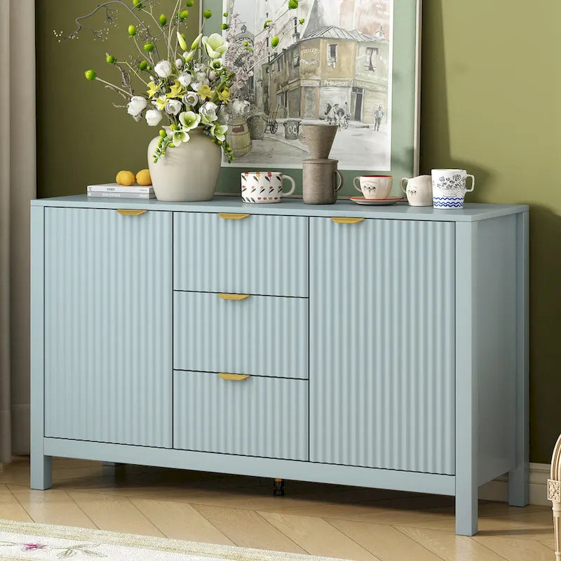 47.2" Sideboard Buffet Cabinet with Wave Design, 3 Adjustable Shelves and 3 Drawers