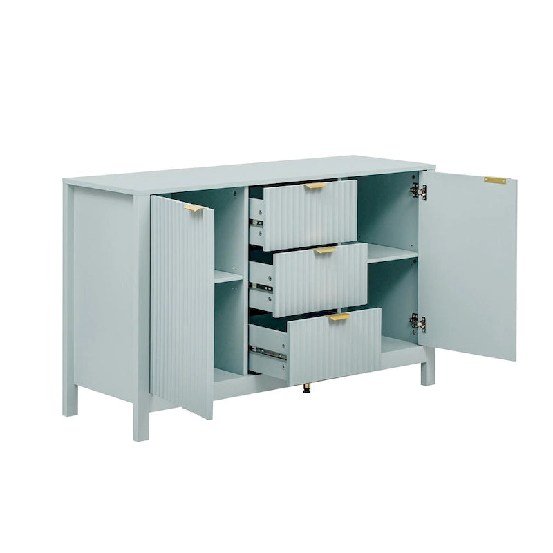 47.2" Sideboard Buffet Cabinet with Wave Design, 3 Adjustable Shelves and 3 Drawers