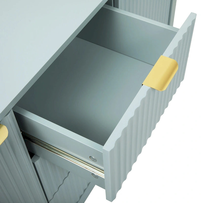 47.2" Sideboard Buffet Cabinet with Wave Design, 3 Adjustable Shelves and 3 Drawers