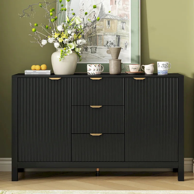 47.2" Sideboard Buffet Cabinet with Wave Design, 3 Adjustable Shelves and 3 Drawers
