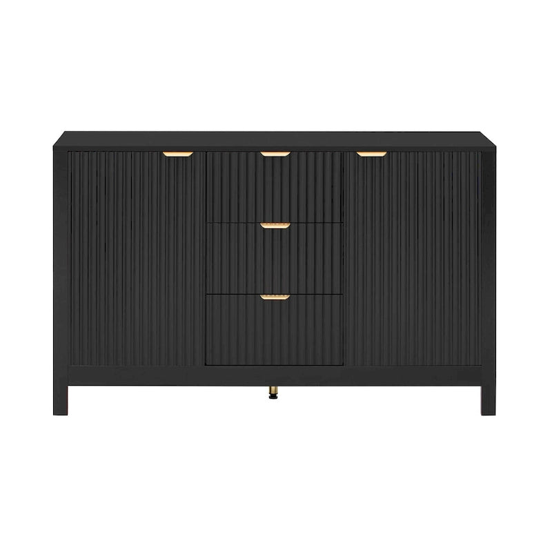 47.2" Sideboard Buffet Cabinet with Wave Design, 3 Adjustable Shelves and 3 Drawers