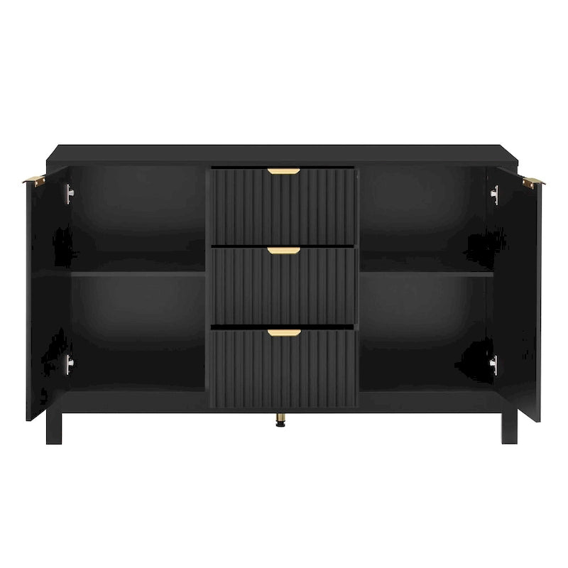 47.2" Sideboard Buffet Cabinet with Wave Design, 3 Adjustable Shelves and 3 Drawers