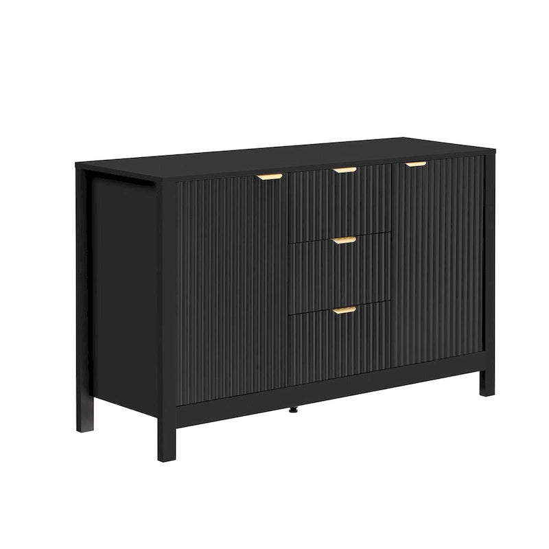47.2" Sideboard Buffet Cabinet with Wave Design, 3 Adjustable Shelves and 3 Drawers