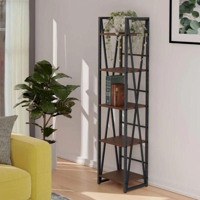 5-Tier Tall Storage Shelf 61.5" - Graphite & Walnut