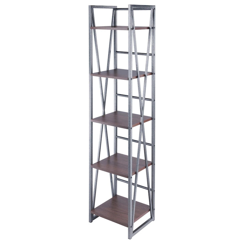 5-Tier Tall Storage Shelf 61.5" - Graphite & Walnut