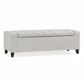 Liani Storage Ottoman Bench, Light Gray Fabric, Tufted Top, 51 Inch