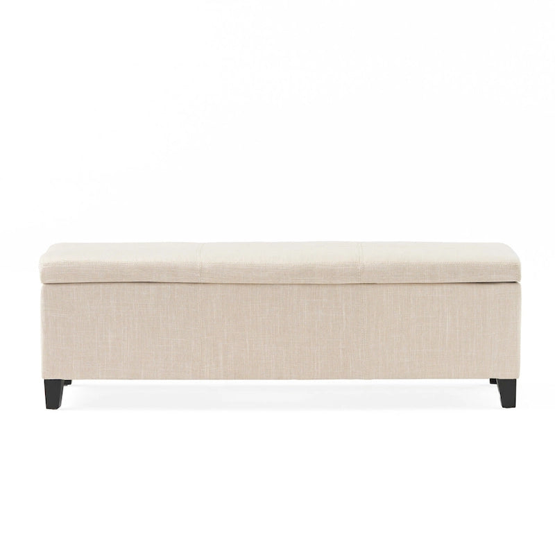Storage Ottoman Bench, Detailed Beige Fabric, 51 Inch
