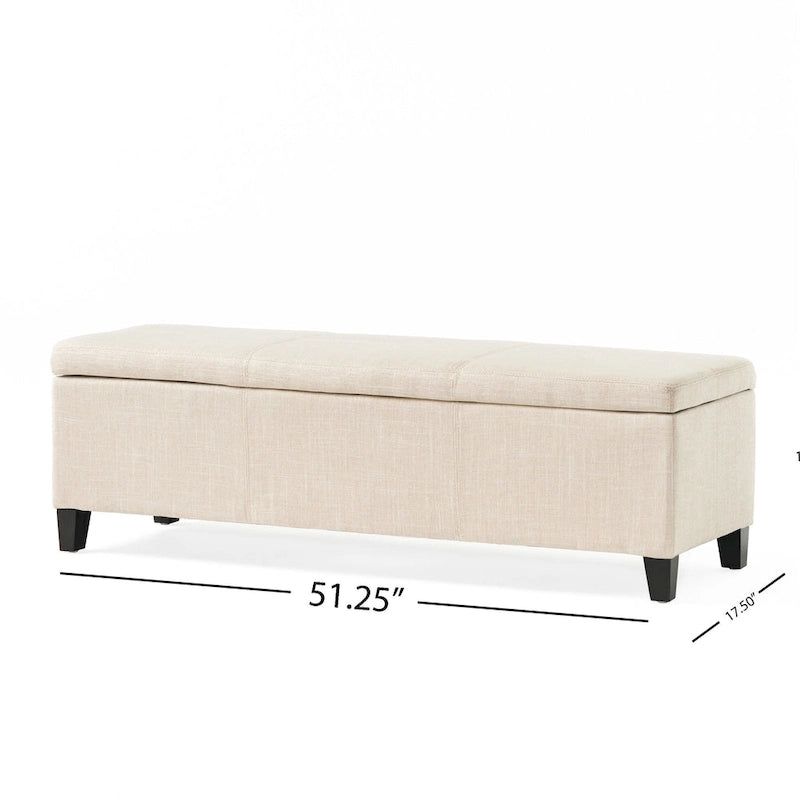 Storage Ottoman Bench, Detailed Beige Fabric, 51 Inch