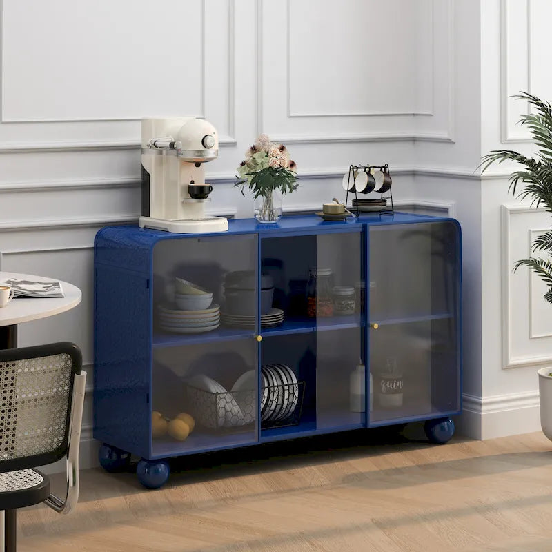 Modern Storage Cabinet with Sliding Glass Door and Shelves