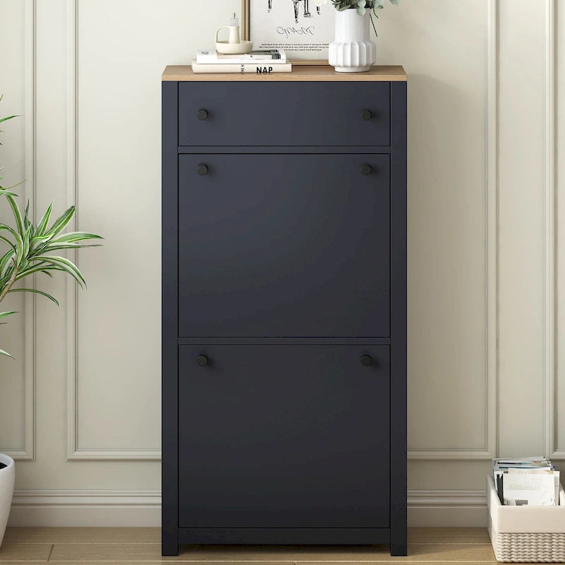 Shoe Cabinet with 2 Flip Drawers and Adjustable Panel