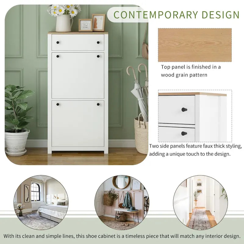 Shoe Cabinet with 2 Flip Drawers and Adjustable Panel
