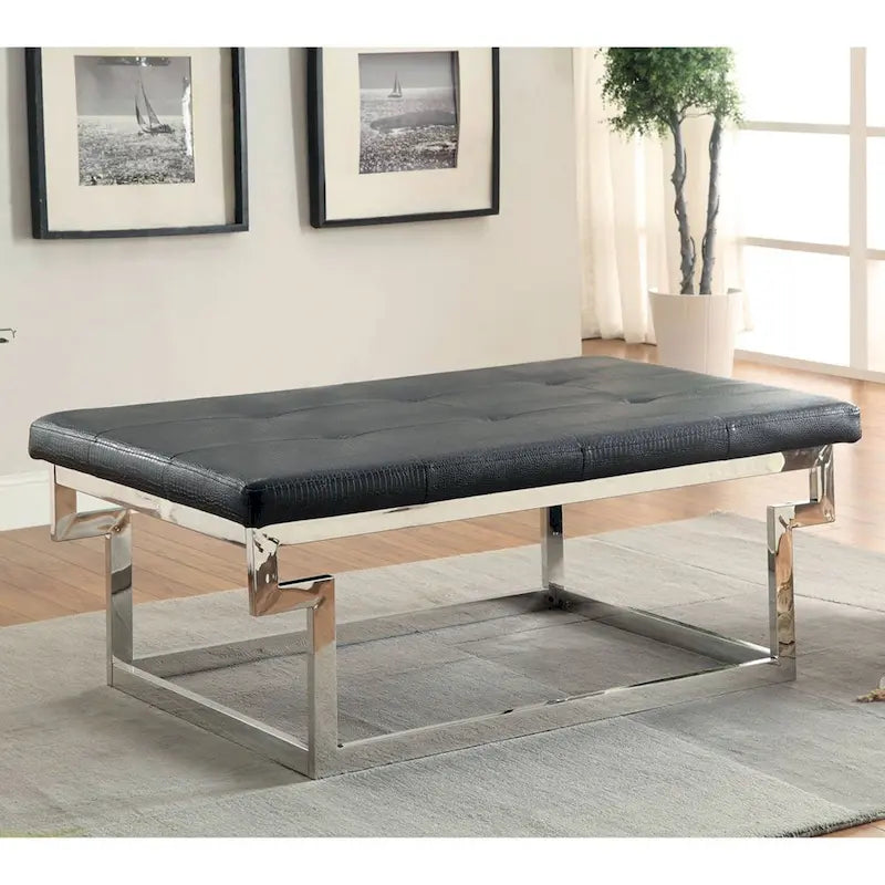 Contemporary Metal Upholstered Tufted Accent Bench