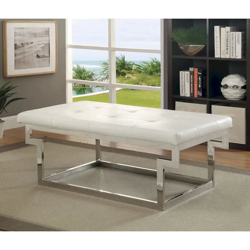 Contemporary Metal Upholstered Tufted Accent Bench