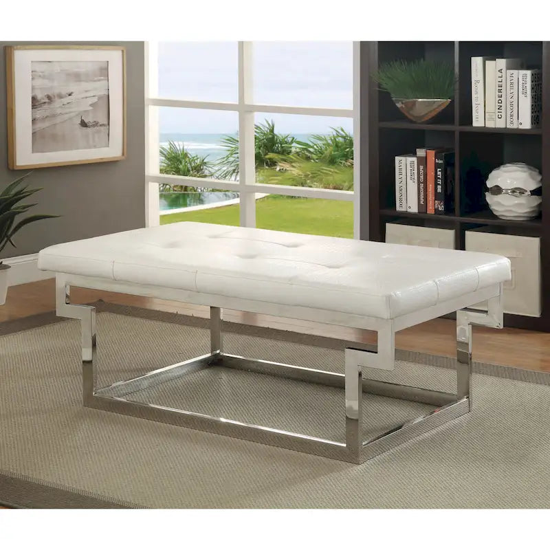 Contemporary Metal Upholstered Tufted Accent Bench