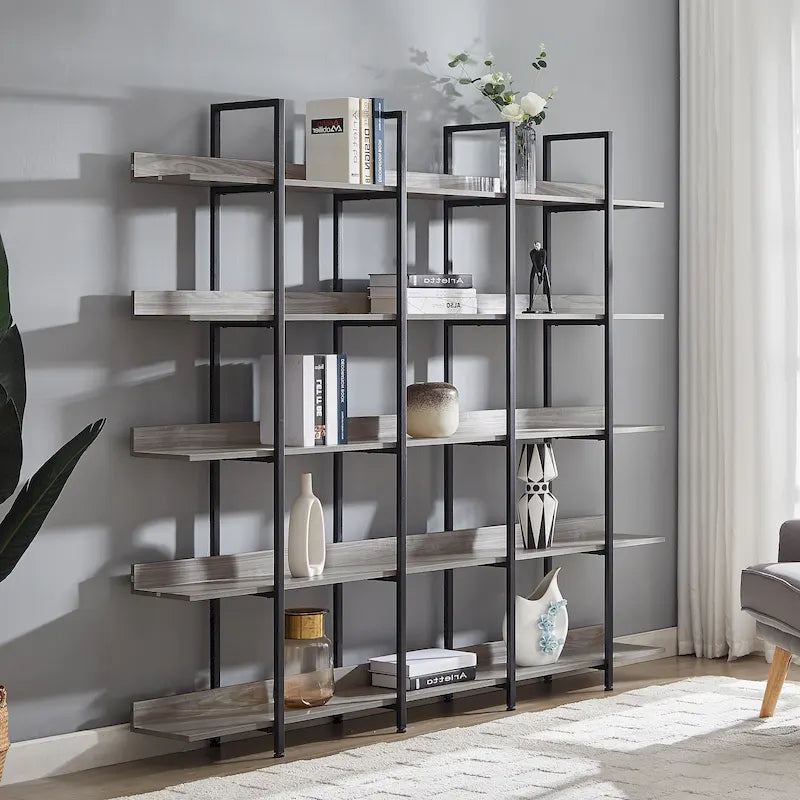 5-Tier Industrial Style Bookshelf with Metal Frame