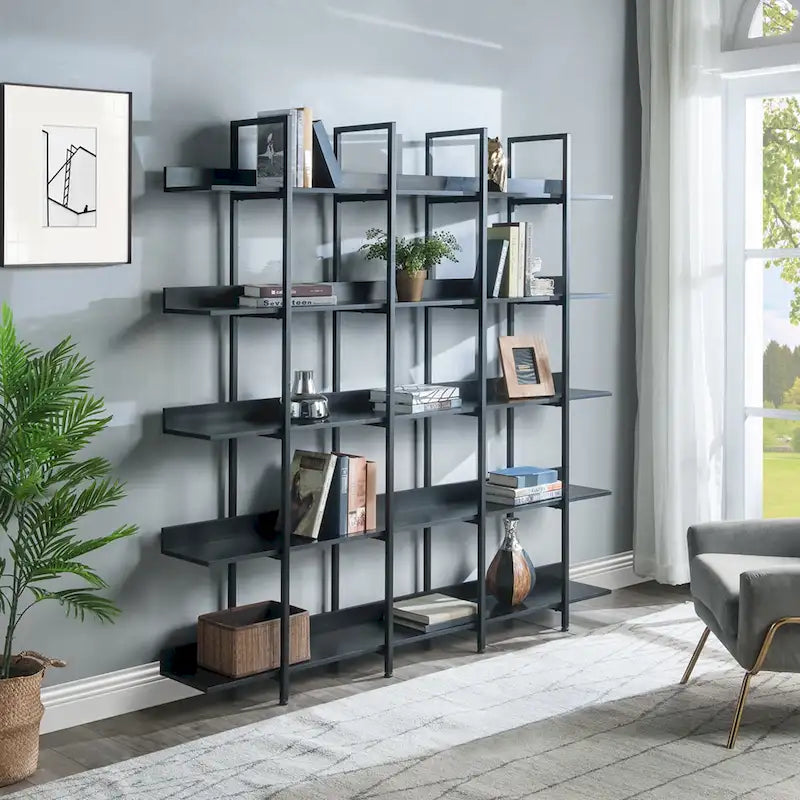 5-Tier Industrial Style Bookshelf with Metal Frame