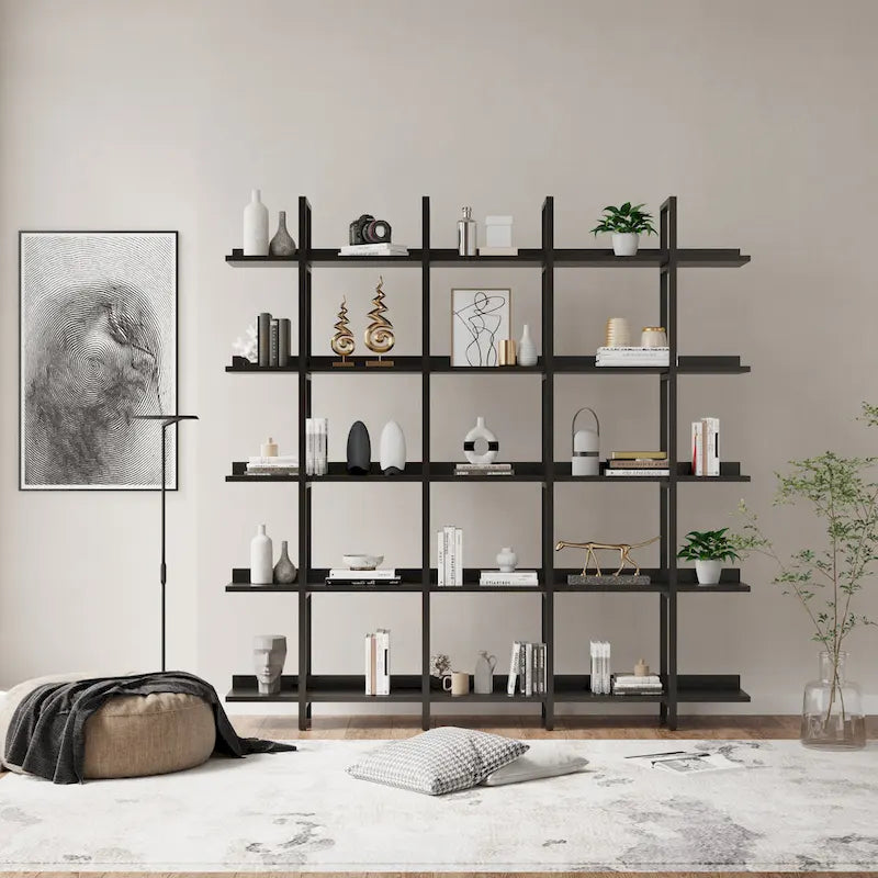5-Tier Industrial Style Bookshelf with Metal Frame