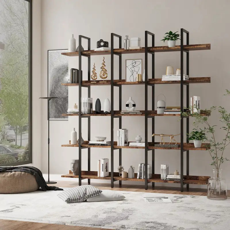 5-Tier Industrial Style Bookshelf with Metal Frame