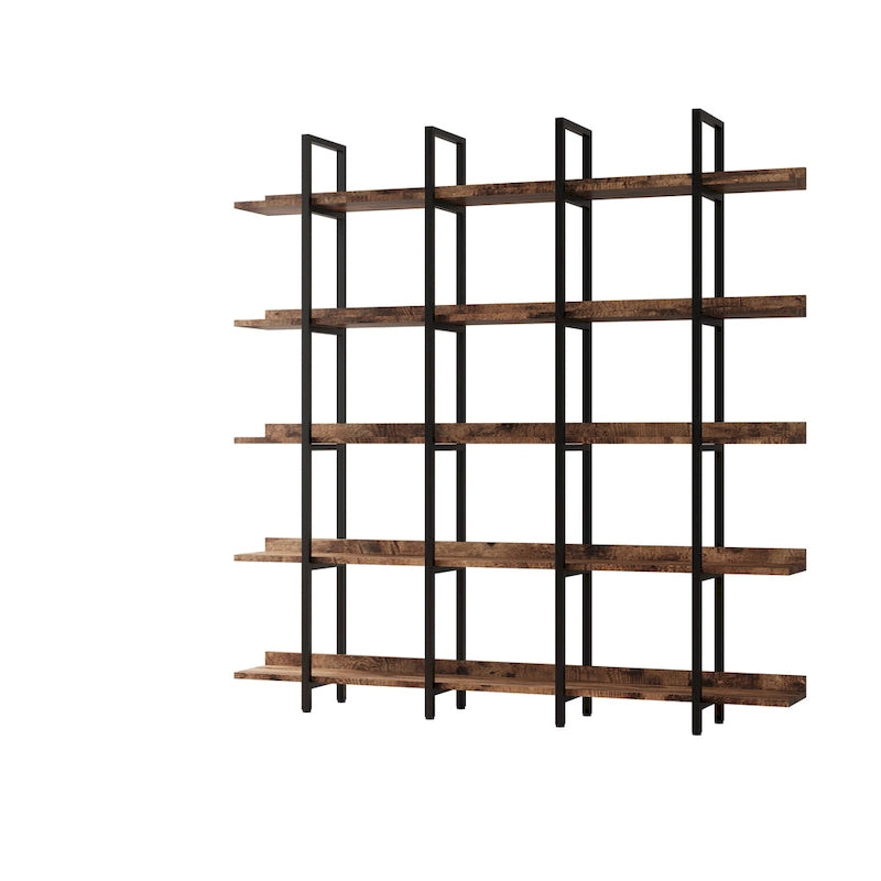 5-Tier Industrial Style Bookshelf with Metal Frame