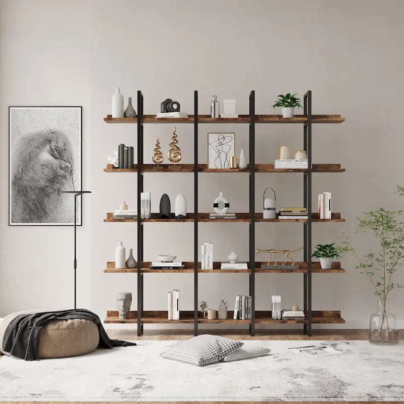 5-Tier Industrial Style Bookshelf with Metal Frame