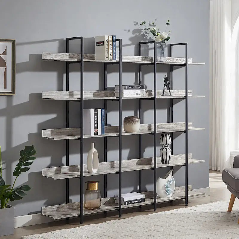 5-Tier Industrial Style Bookshelf with Metal Frame