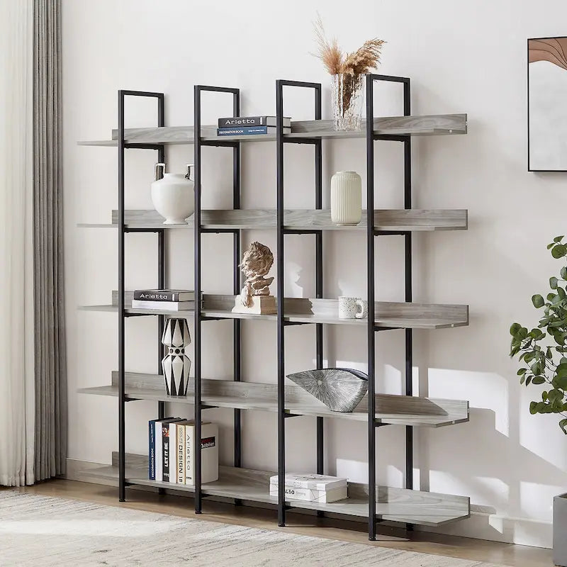 5-Tier Industrial Style Bookshelf with Metal Frame