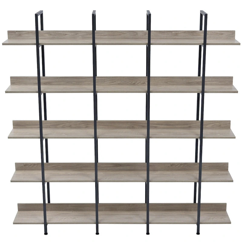 5-Tier Industrial Style Bookshelf with Metal Frame