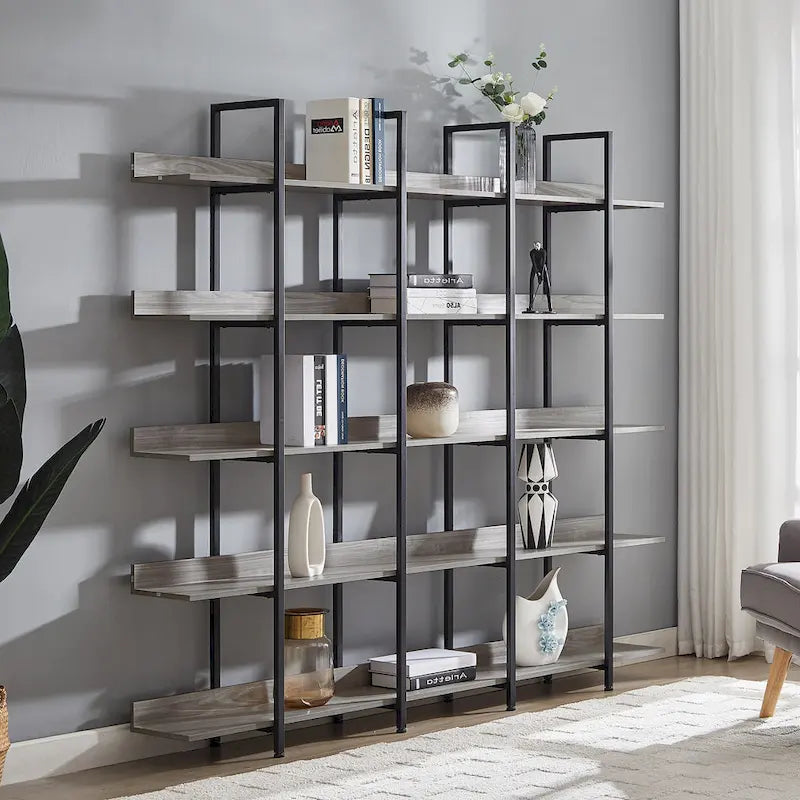 5-Tier Industrial Style Bookshelf with Metal Frame